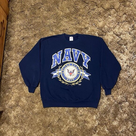 Vintage Jerzees United States Navy Crewneck Sweatshirt Navy Blue Large - Picture 1 of 6